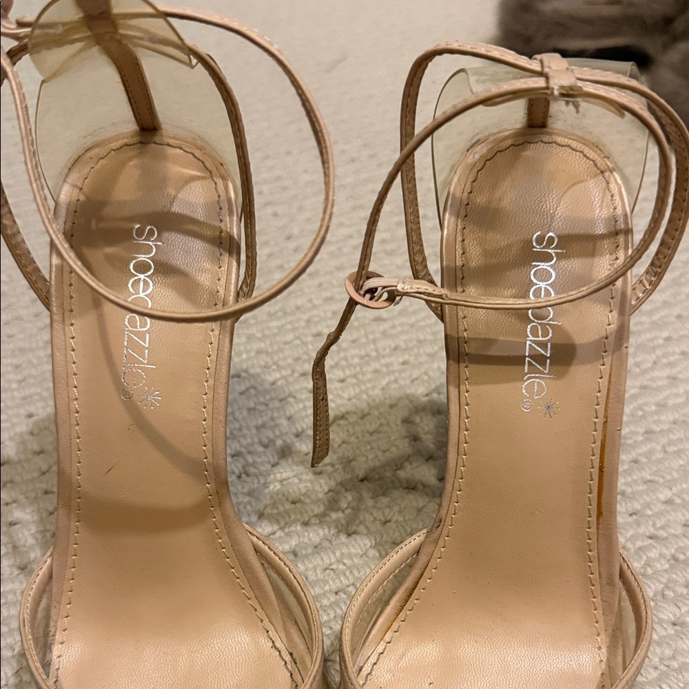 Show Dazzle Nude Vinyl Stilettos Ankle Wrap Heel sz 7.5 - Picture 4 of 10